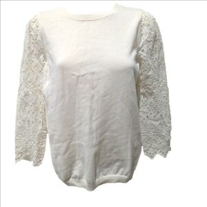 Elegant White LOFT Sweater with Lace Detail
